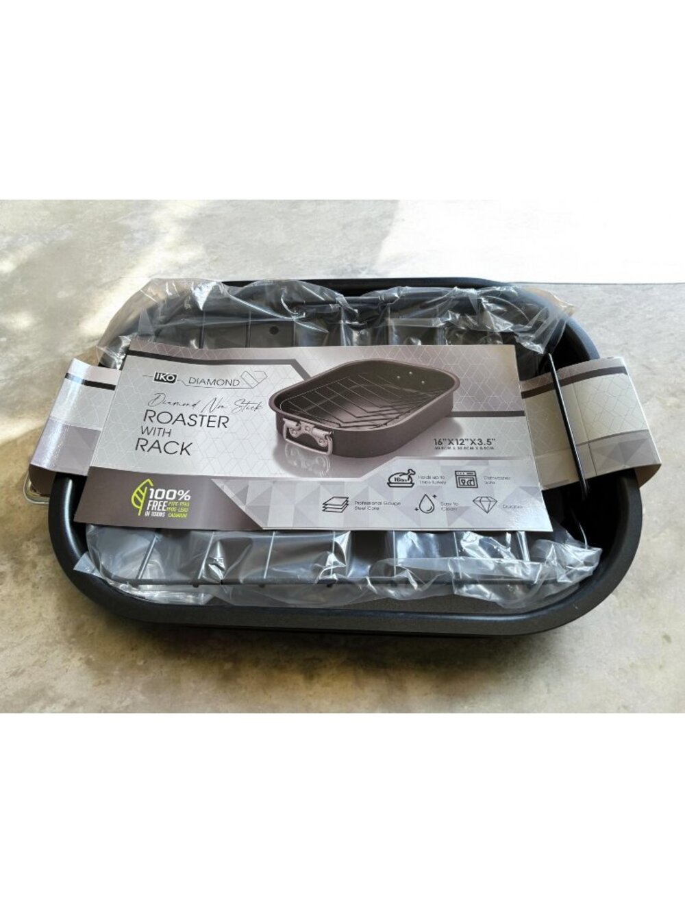 IKO Diamond Non-Stick Roaster With Rack 16"x12"x3.5" Heavy Gauge Steel Dishwashe